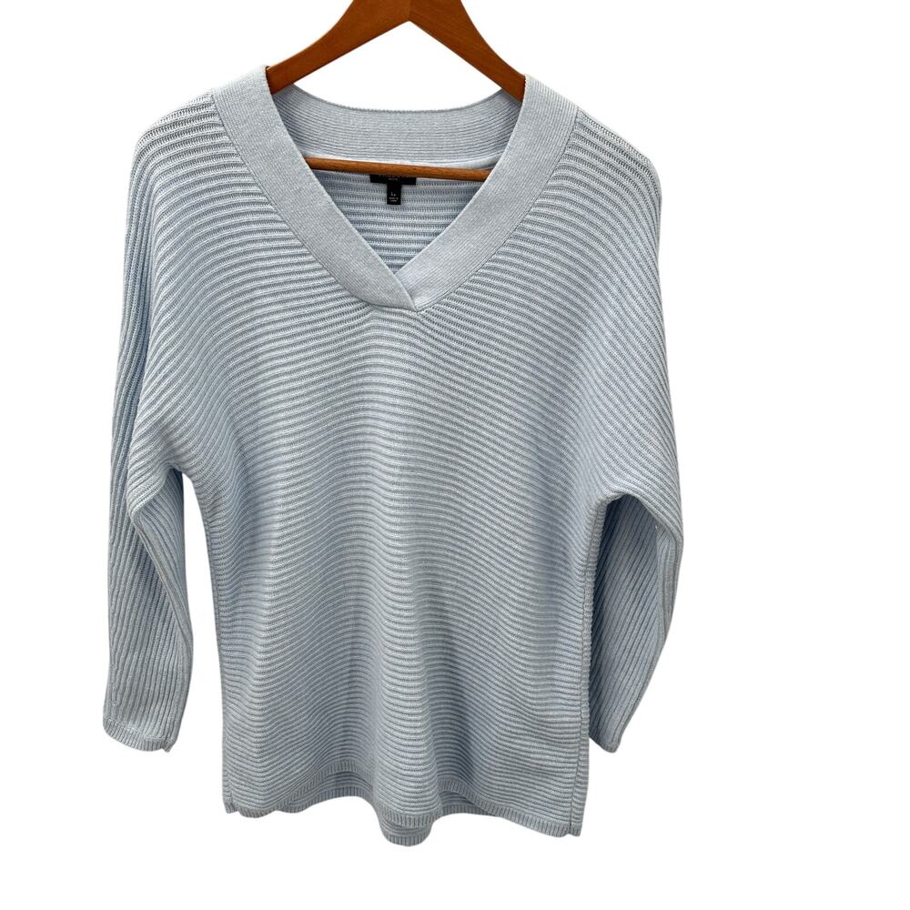 TALBOTS Light Blue V Neck Ribbed Sweater // Large Petite